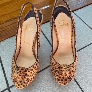 Christian Louboutin Brown Leopard Print Pony Hair "Jenny" Slingback Heels sz 38